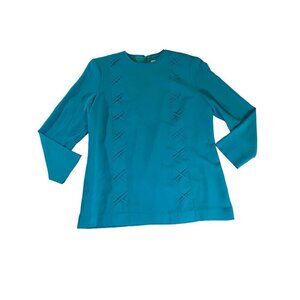 Vintage 1960's Lilli Ann Women's Turquoise Long Sleeve Tunic Blouse - XXL